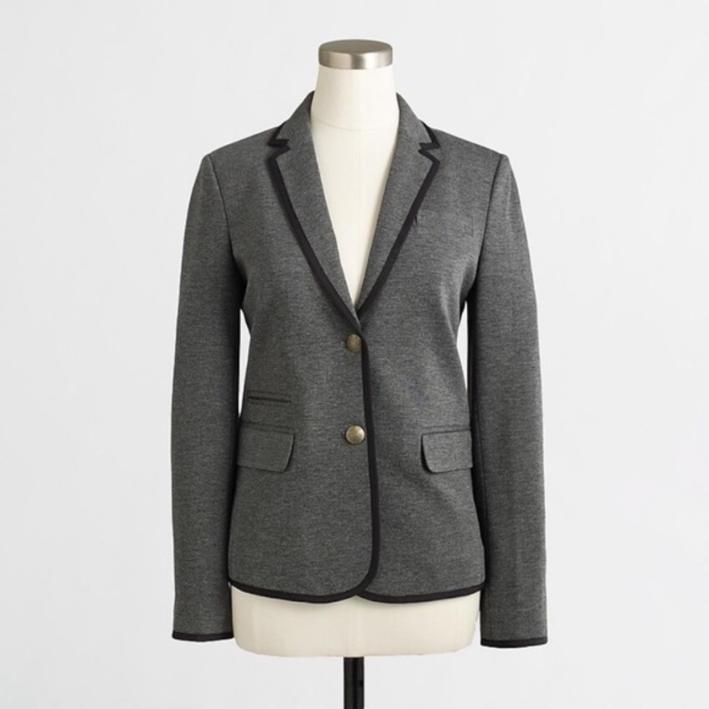 J. Crew Factory‎ Tipped Knit Stretch Two Button Gray Blazer Jacket